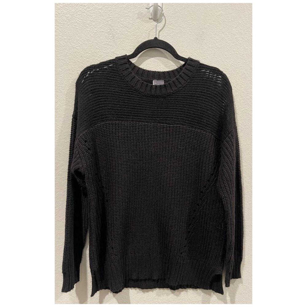 SPARKLE AND FADE See Through Round Neck Black Oversized Sweater